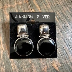 Black Onyx Sterling Silver Post Earrings-NWOT